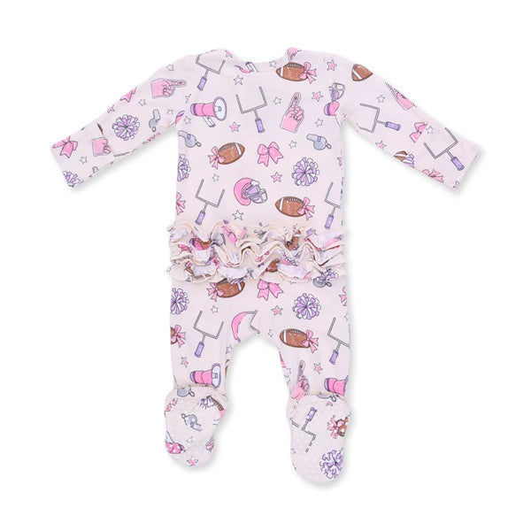 Football Cheer- 2 Way Ruffle Back Zipper Footie