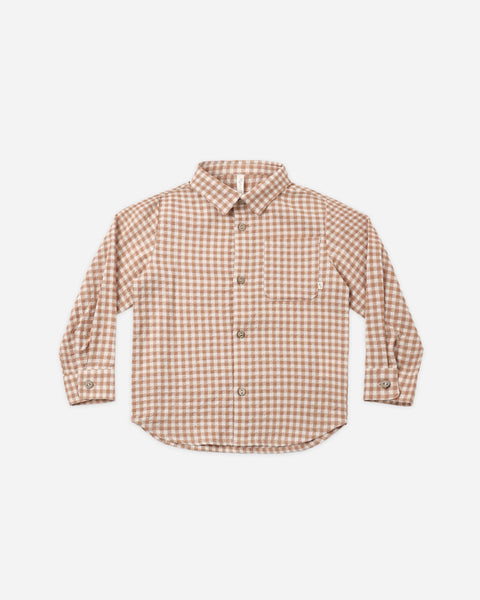 Collared Long Sleeve Shirt Fawn Gingham