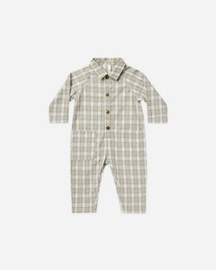 collared baby jumpsuit || pewter plaid (FINAL SALE)