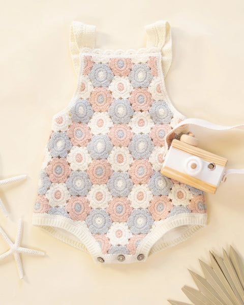 Crochet Romper || Blue, Light Pink, Ivory