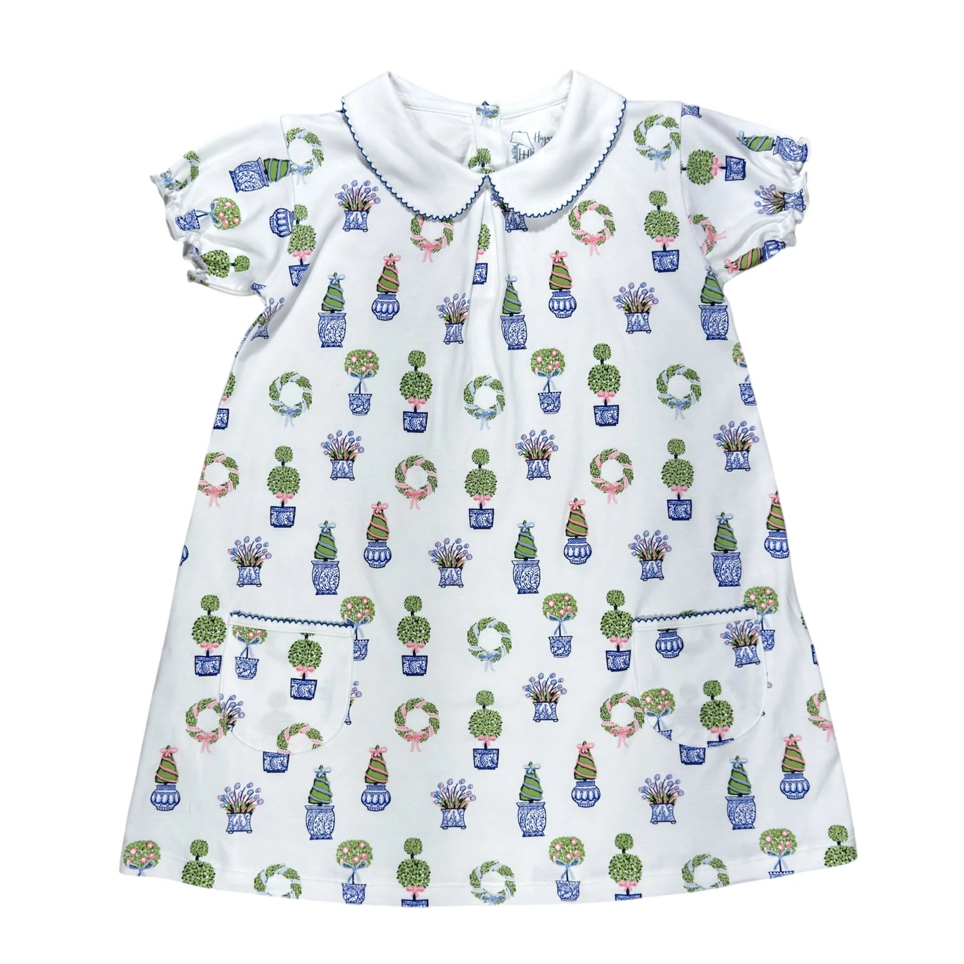 Shortsleeve Pocket Twirl Dress- Spring Topiaries