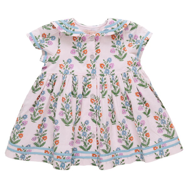 Girls Elowen Dress- Pink Dewdrop Block Print
