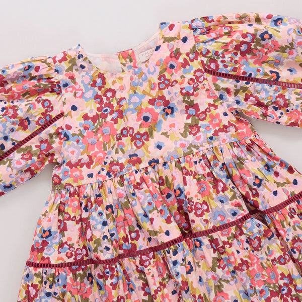 Girls Maribelle Dress- Burgundy Sketched Floral