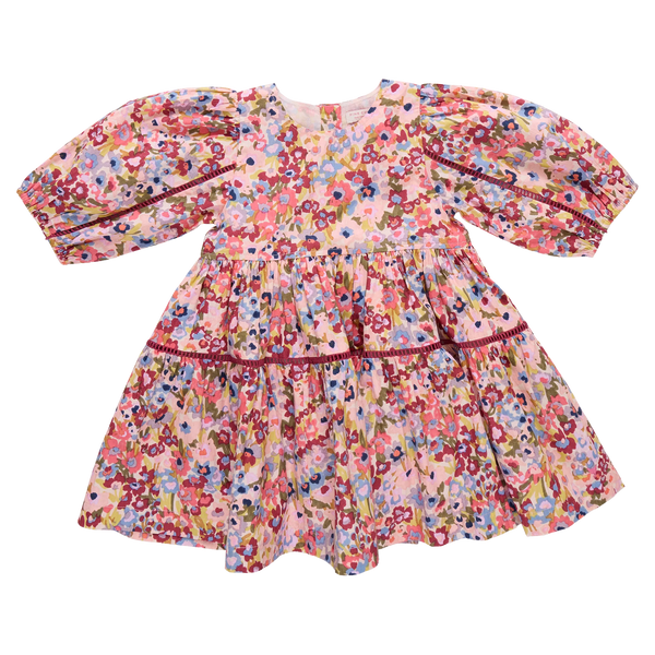 Girls Maribelle Dress- Burgundy Sketched Floral