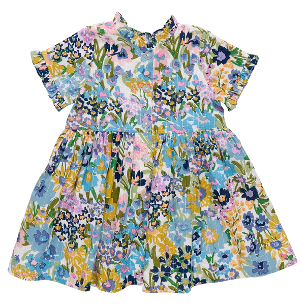 Girl Autumn Dress- Blue Large Sketched Floral