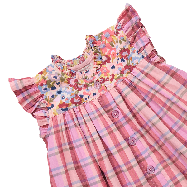 Girls Kaylee Dress- Burgundy Madras Plaid