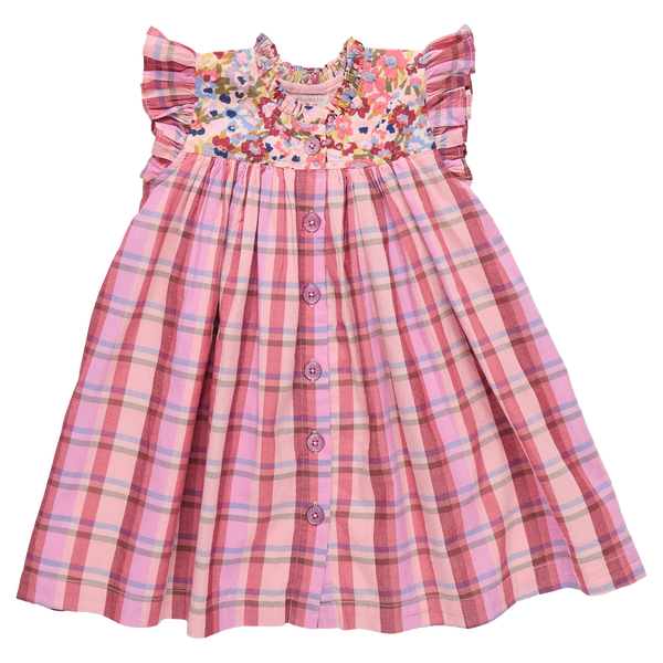 Girls Kaylee Dress- Burgundy Madras Plaid