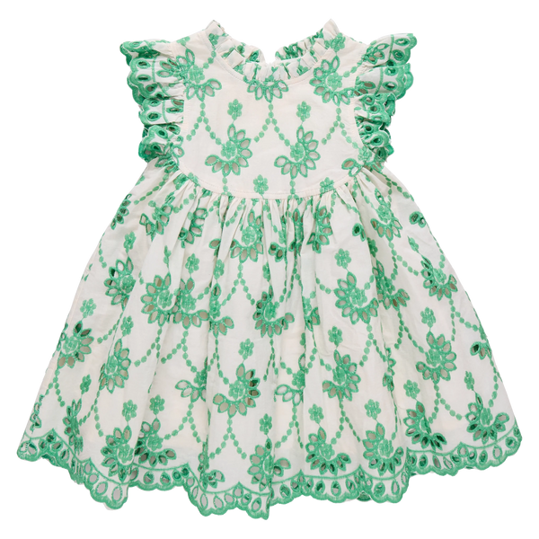 Girls Cynthia Dress- Kelly Green Eyelet