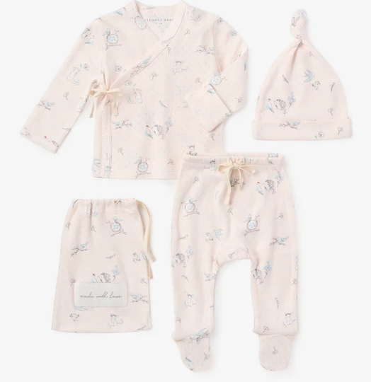 Meadow Mouse Printed Organic Pointelle Layette Set
