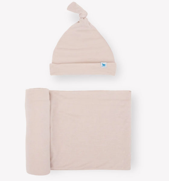 Stretch Knit Swaddle and Hat - Soft Blush