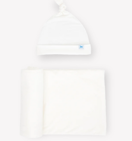 Stretch Knit Swaddle and Hat - White