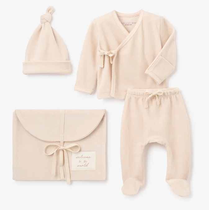 Taupe Velour Welcome to the World Bag Set