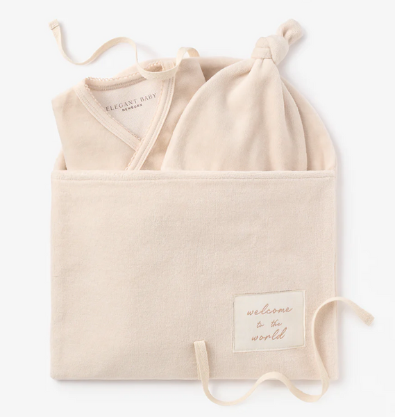 Taupe Velour Welcome to the World Bag Set