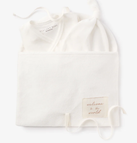 Whisper White Velour Welcome to the World Bag Set
