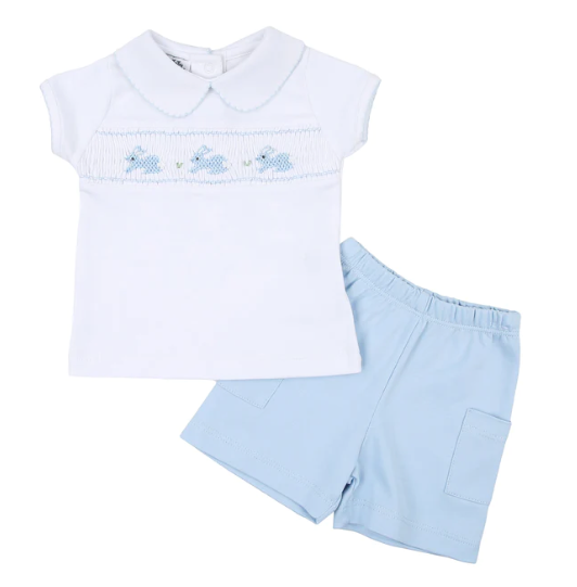 Pastel Bunny Classics Smocked Collard Toddler Short Set - Blue(FINAL SALE)