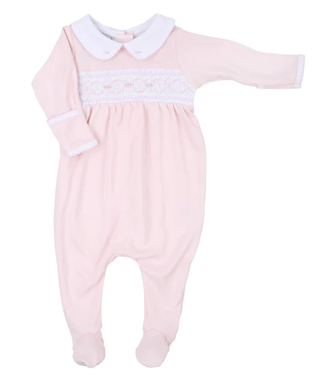 Abby and Alex Smocked Collared Footie - Pink