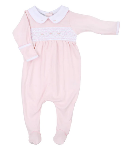 Abby and Alex Smocked Collared Footie - Pink