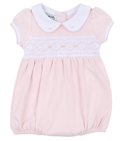 Abby and Alex Smocked Collared Bubble - Pink