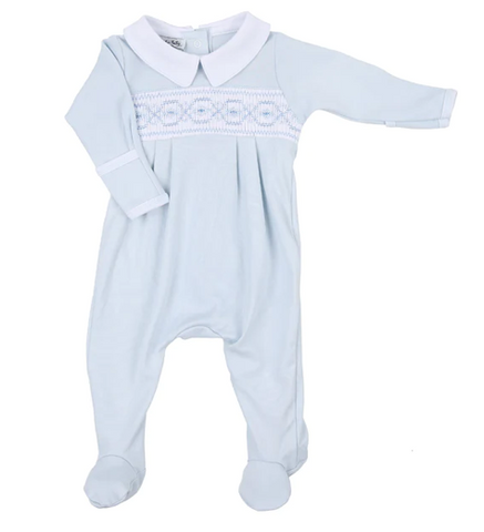 Abby and Alex Smocked Collared Footie - Blue
