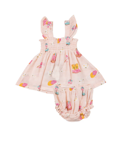 Daisy Boots Ruffle Strap Smocked Top Diaper Cover