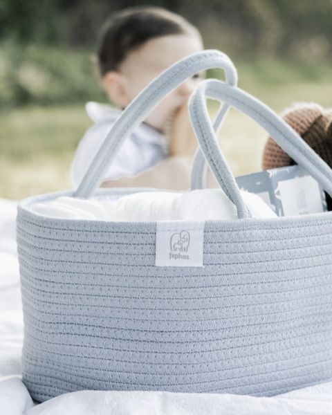 Rope Diaper Caddy - Misty Blue