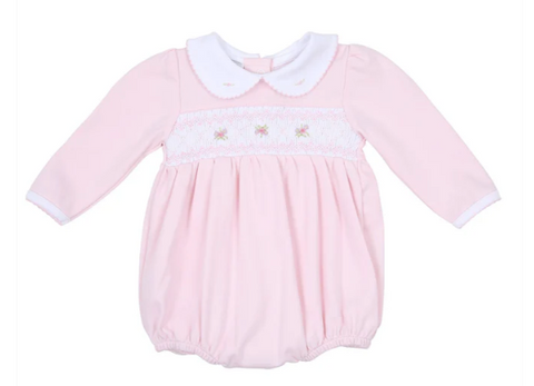 Freya and Finn Smocked Long Sleeve Bubble - Pink