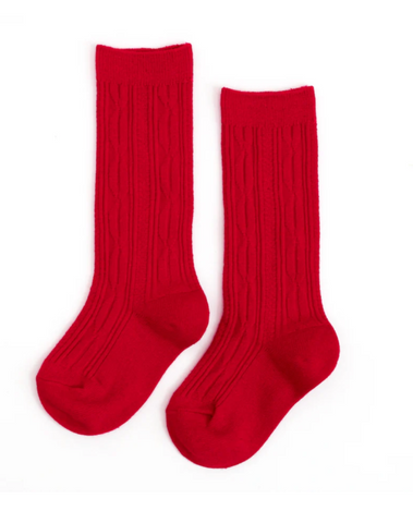 Bright Red Cable Knit Knee High Socks