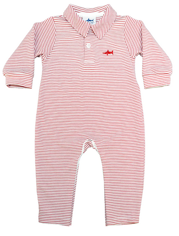 SBC Signature Polo Romper- Red Stripe