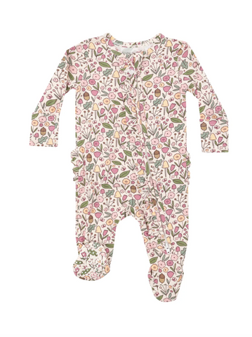 Acorn Floral - 2 Way Ruffle Zipper  Footie