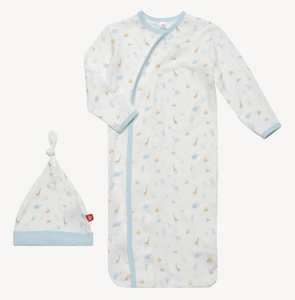 Blue Little Bitty Pretty One modal magnetic cozy sleeper gown + hat set