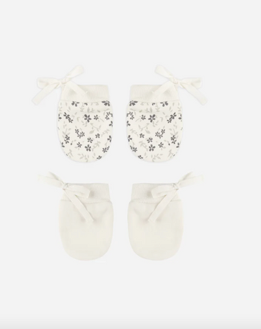 No Scratch Mittens, Set Of 2 || Blue Floral, Ivory