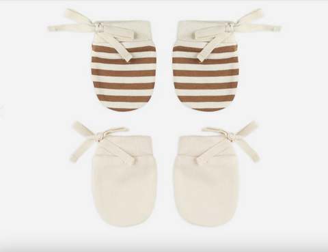 NO SCRATCH MITTENS, SET OF 2 || CINNAMON STRIPE, NATURAL