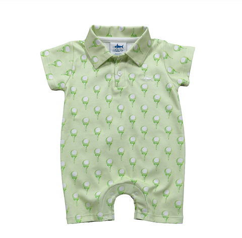 SBC Signature Pima Polo Romper- Green Golf Print