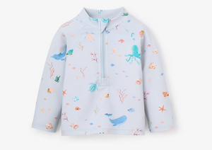 Pale Blue Ocean Adventure Baby Rash Guard