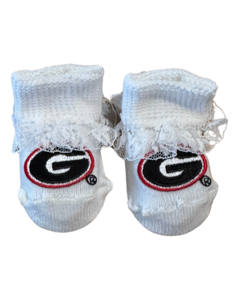 Newborn UGA Booties with Lace (White)