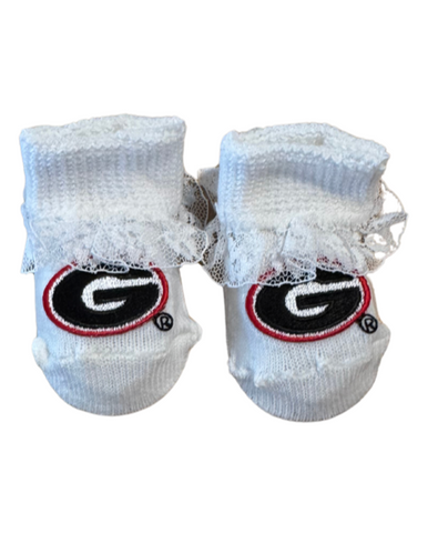 Newborn UGA Booties with Lace (White)