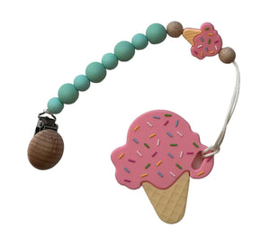 Teether & Clip Bundle- Strawberry Ice Cream