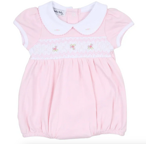 Emily and Ethan Smocked Collared Bubble - Pink