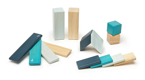 Magnetic Wooden Blocks Set - 14 Piece Blues