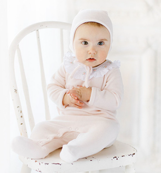 Smocked Velour Romper with Hat - Pink