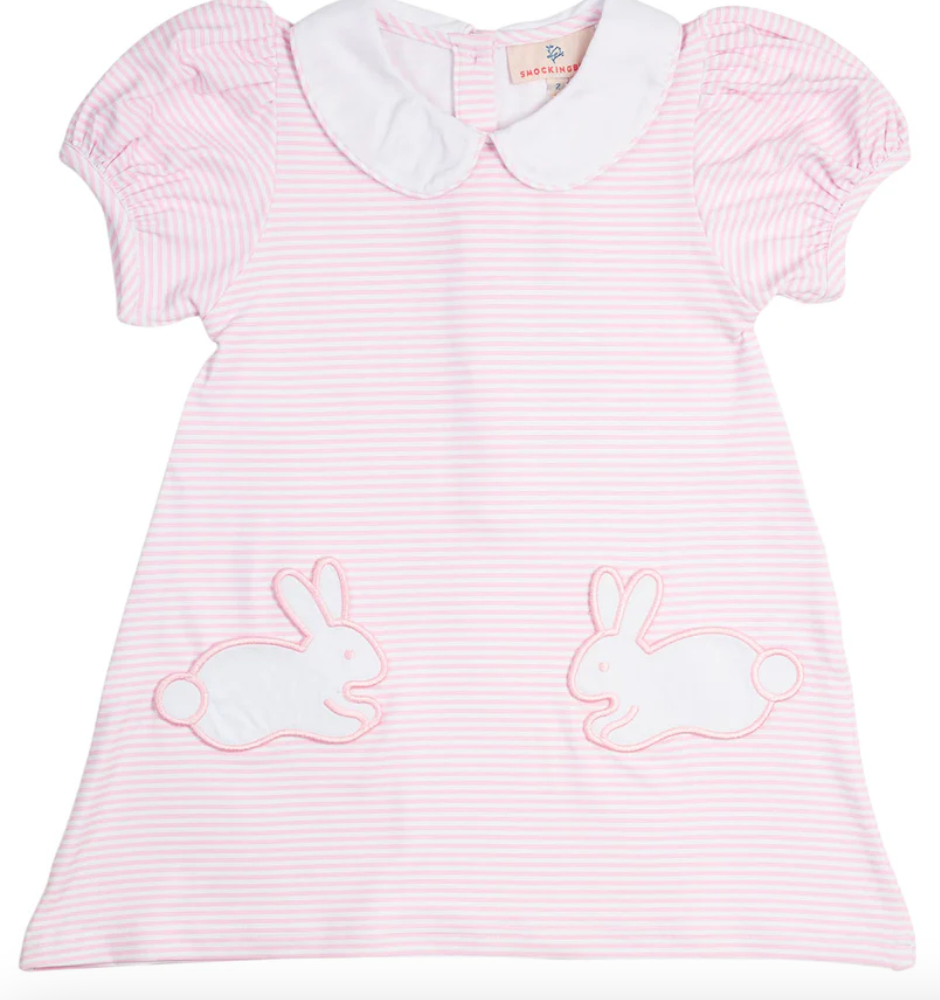 Pink Stripe Knit Bunny Pocket Dress