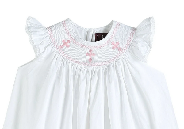 White and Pink Cross Bishop Dress