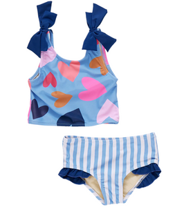 Girls Shelly Tankini- Multi Tossed Hearts