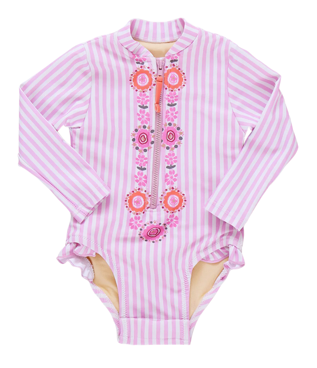 Baby Girls Arden Suit- Pink Faux Embroidery Stripe