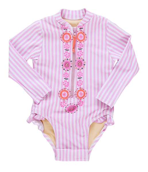 Baby Girls Arden Suit- Pink Faux Embroidery Stripe