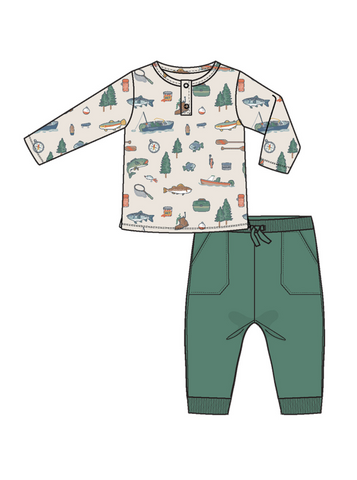 Fishing Things - L/S Henley Top and Waffle Jogger