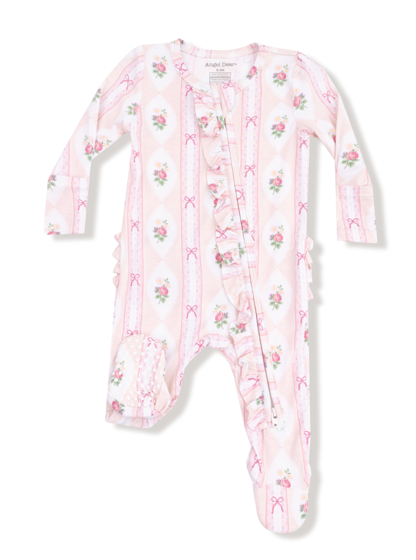 Ogee Lace Floral - 2 Way Ruffle Zipper Footie