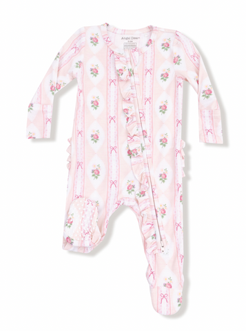 Ogee Lace Floral - 2 Way Ruffle Zipper Footie