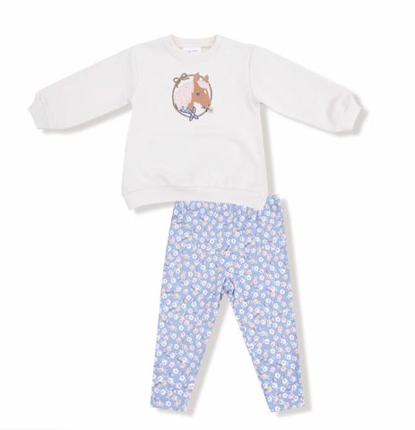 Country Calico - Oversized Puff Sleeve French Terry Sweatshirt and Bamboo Legging