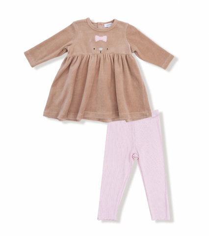 Velour Teddy Bear Long Sleeve Dress + Legging